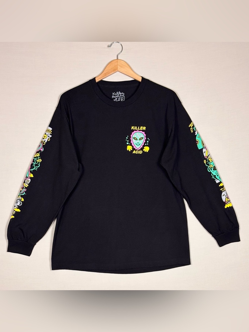 Killer Acid No Bad Trips Graphic Long Sleeve Tee Black Alien Art Large